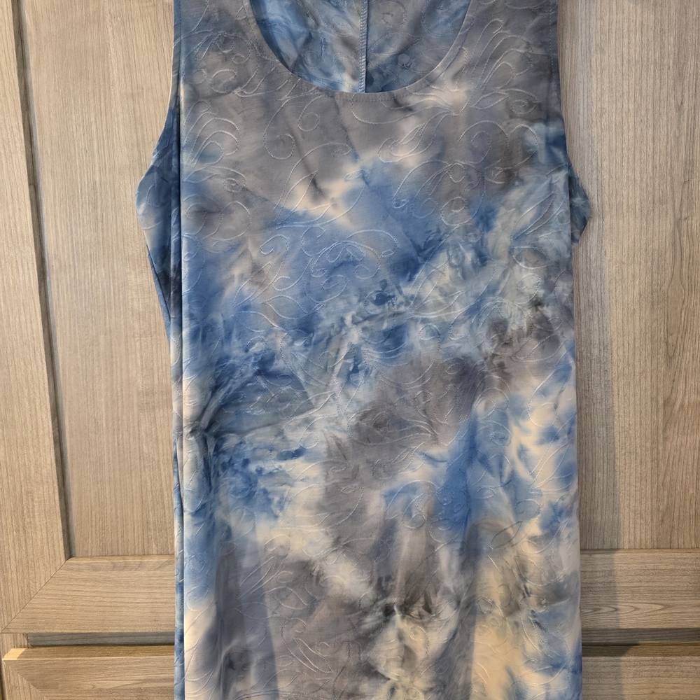 AB Studio Blue and Gray Marble-Print Satin Tank Top